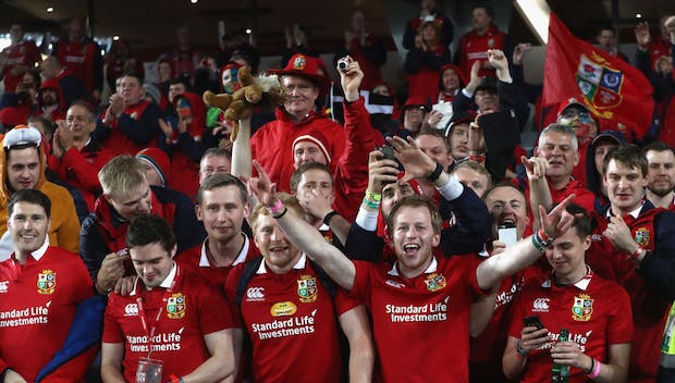 Lions supporters celebrate during the Test match against New Zealand on July 8, 2017