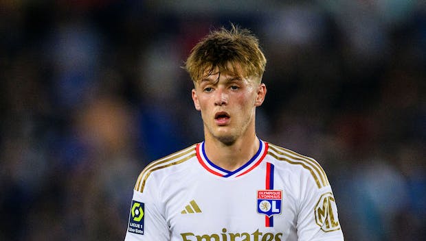 STRASBOURG, FRANCE - AUGUST 13: Johann Lepenant of Lyon walks in the field during the Ligue 1 Uber Eats match between RC Strasbourg and Olympique Lyon at Stade de la Meinau on August 13, 2023 in Strasbourg, France. (Photo by